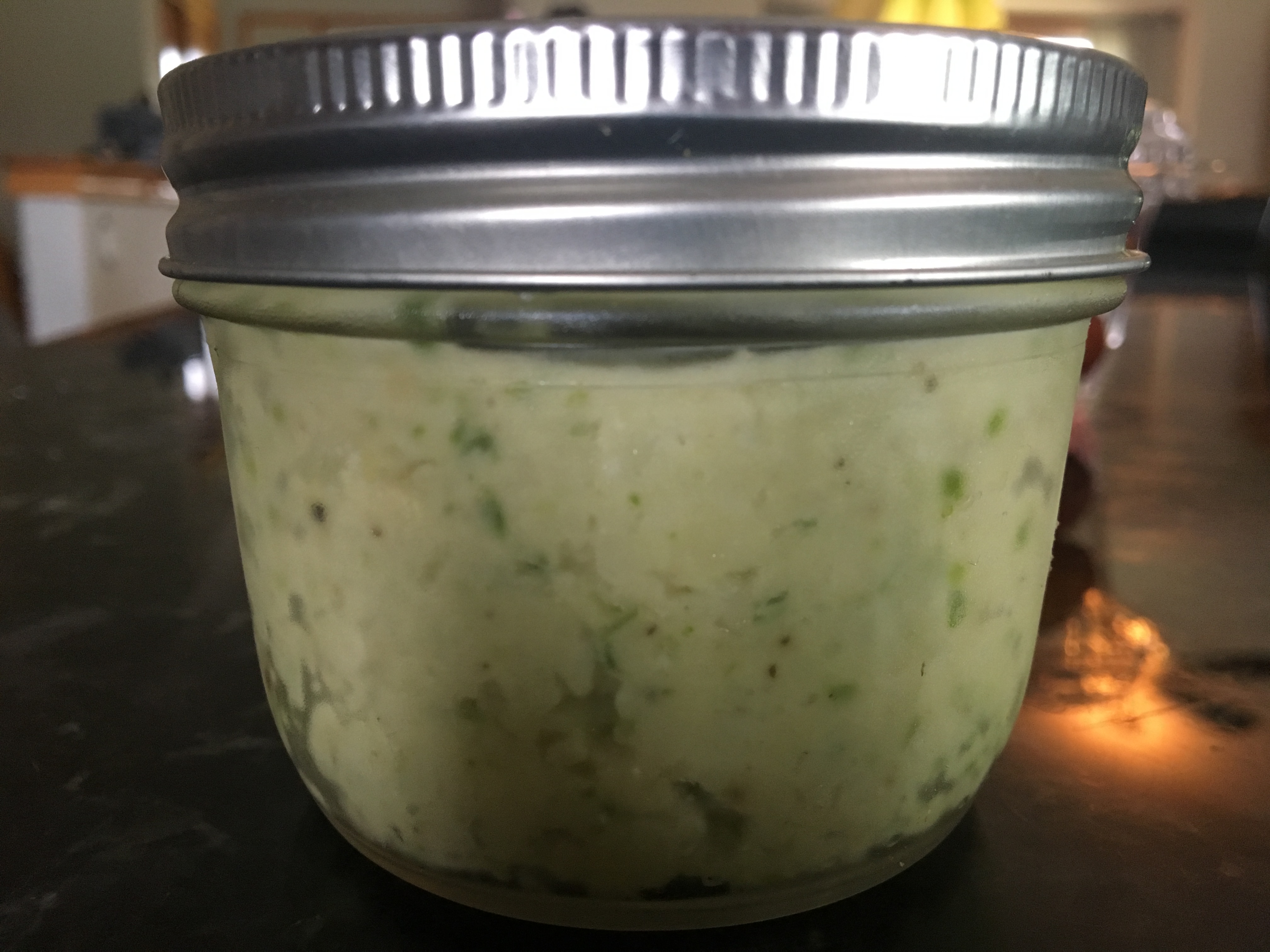 Garlic scape pesto in glass Jar