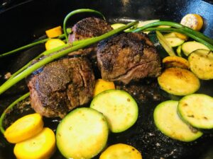 steak with granulated garlic and smoked salt