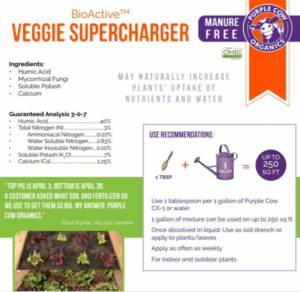 BioActive Vegetable Supercharger Fertilizer - Purple Cow Organics 3-0-7