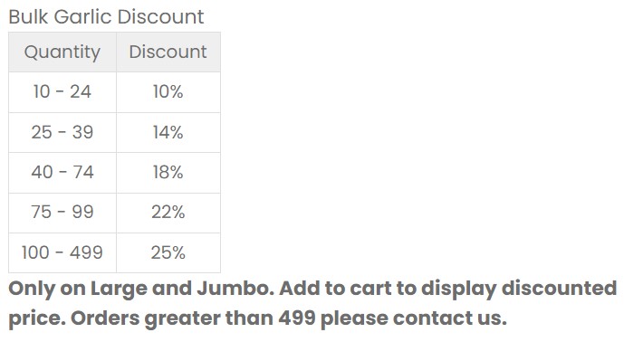 Bulk Garlic Percent Discount